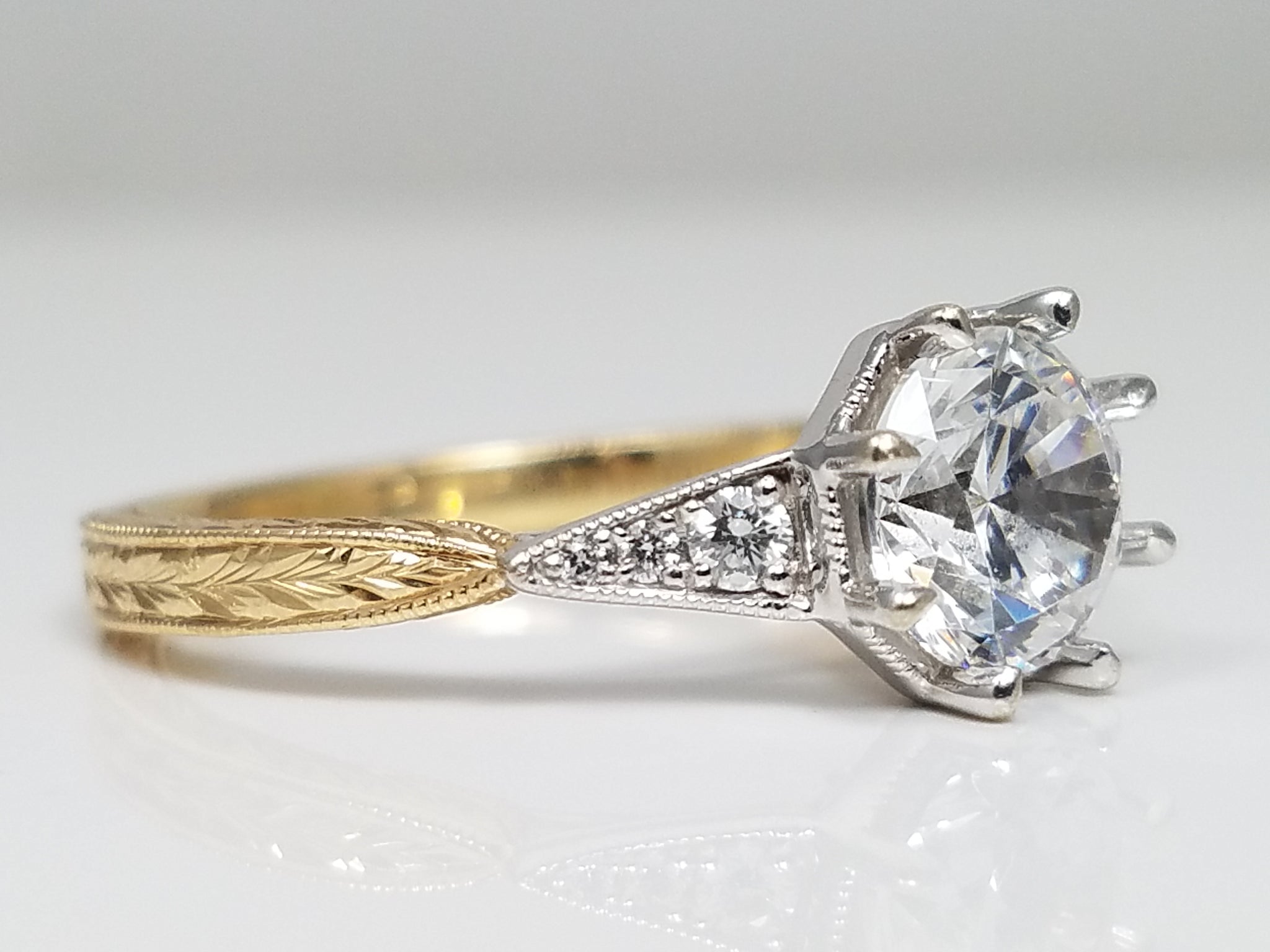 Lavish Gabriel & Co. 14k Two Tone Gold Cubic Zirconia Natural Diamond Engagement Ring