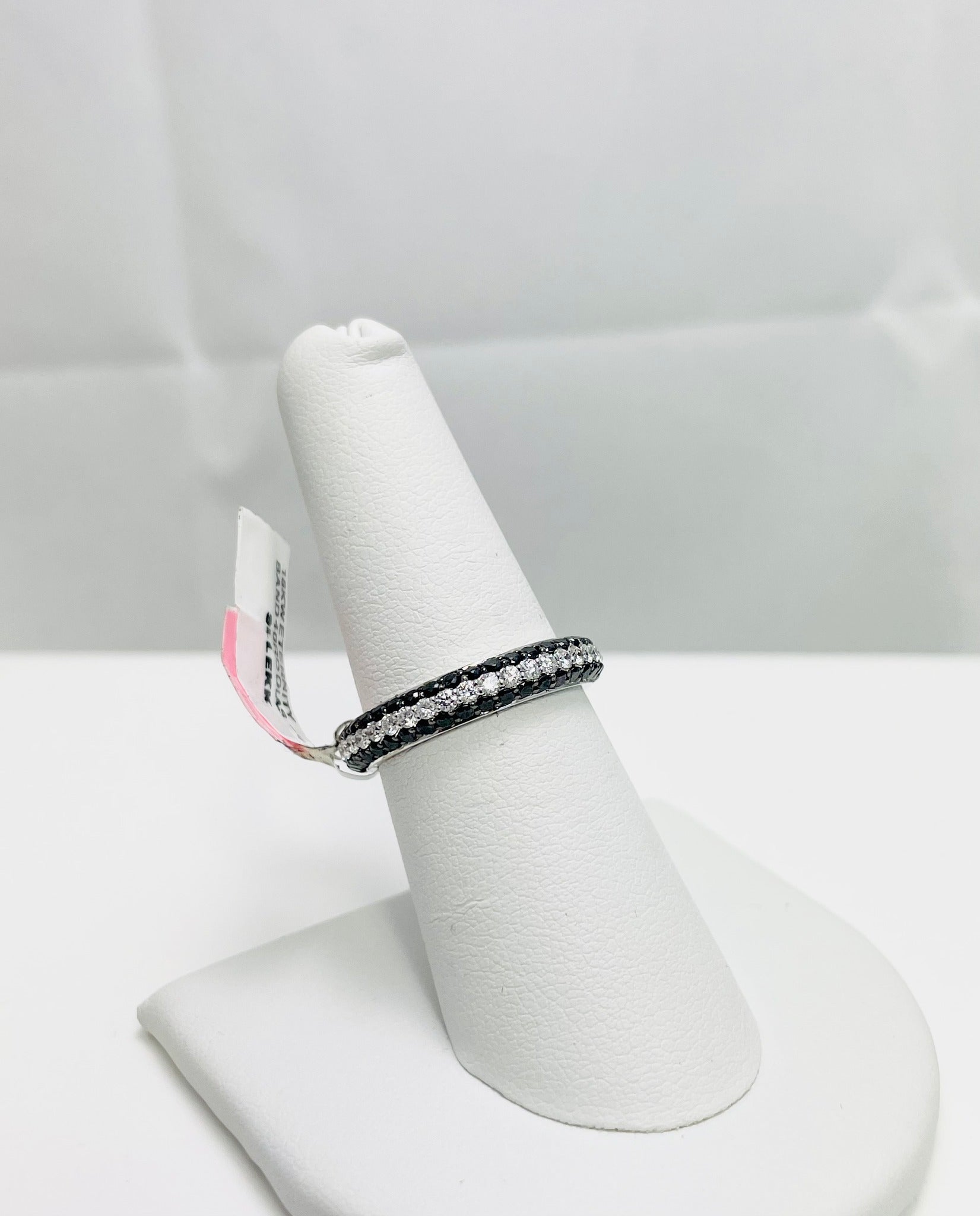 New! 18k White Gold Natural Black & White Diamond Eternity Band Ring