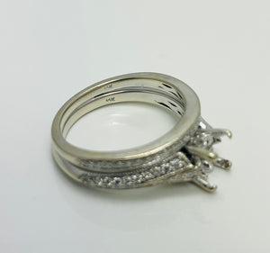 Elegant Natural Diamond 14k White Gold Art Carved Engagement Ring