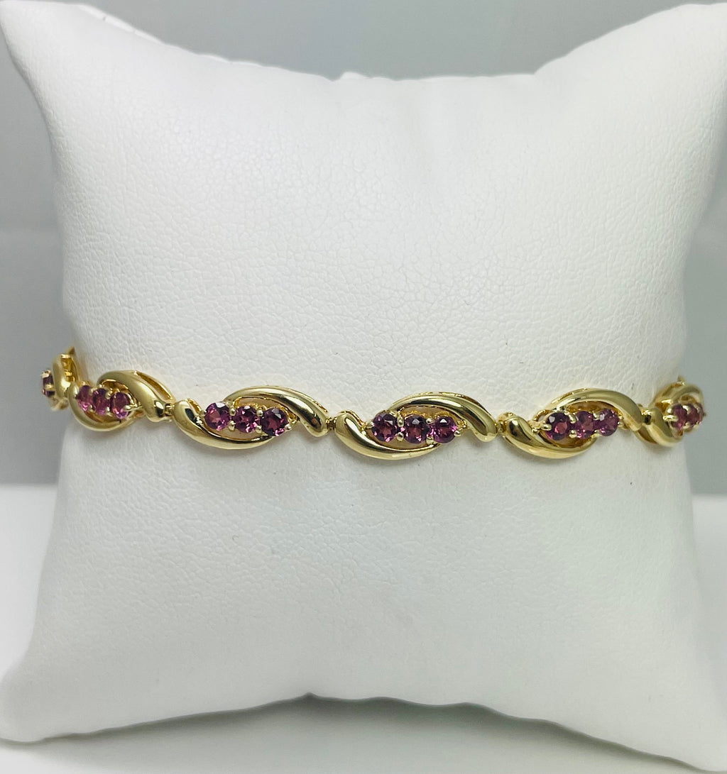 New! 7.25" Flirty 14k Yellow Gold Purple Gemstone Tennis Bracelet