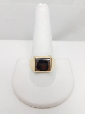 Mens 10k Solid Gold Dendritic Agate Ring