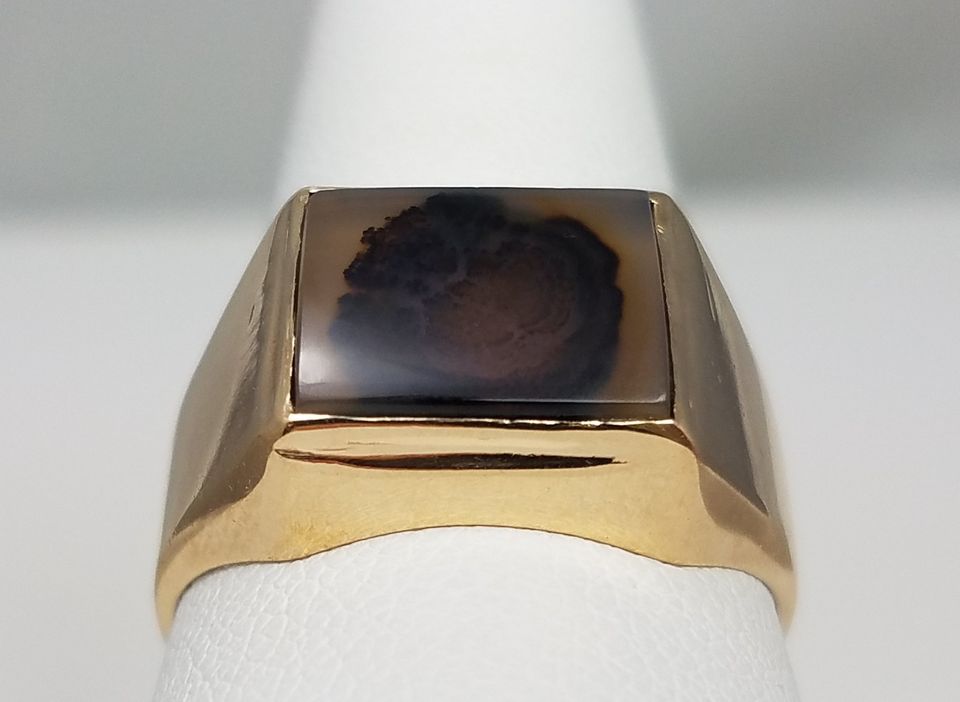 Mens 10k Solid Gold Dendritic Agate Ring