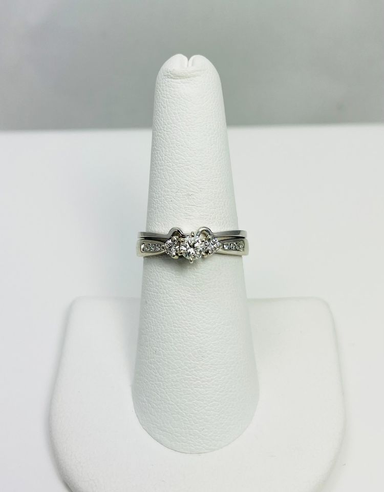 14k White Gold Natural Diamond 2pc Engagement Ring Set