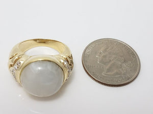 Glowing Large Labradorite 14k Gold Natural Diamond Ring