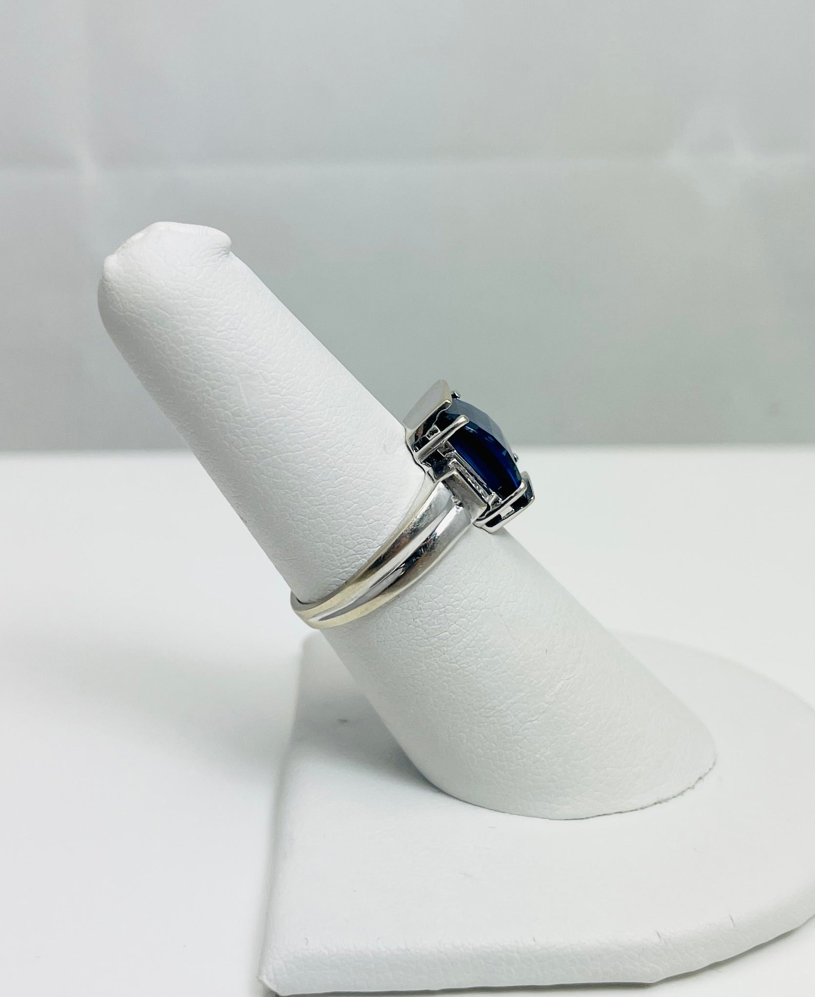 3ct Synthetic Sapphire Natural Diamond 14k White Gold Ring
