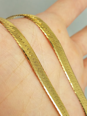 20" 14k Solid Yellow Gold Herringbone Chain Necklace Italy