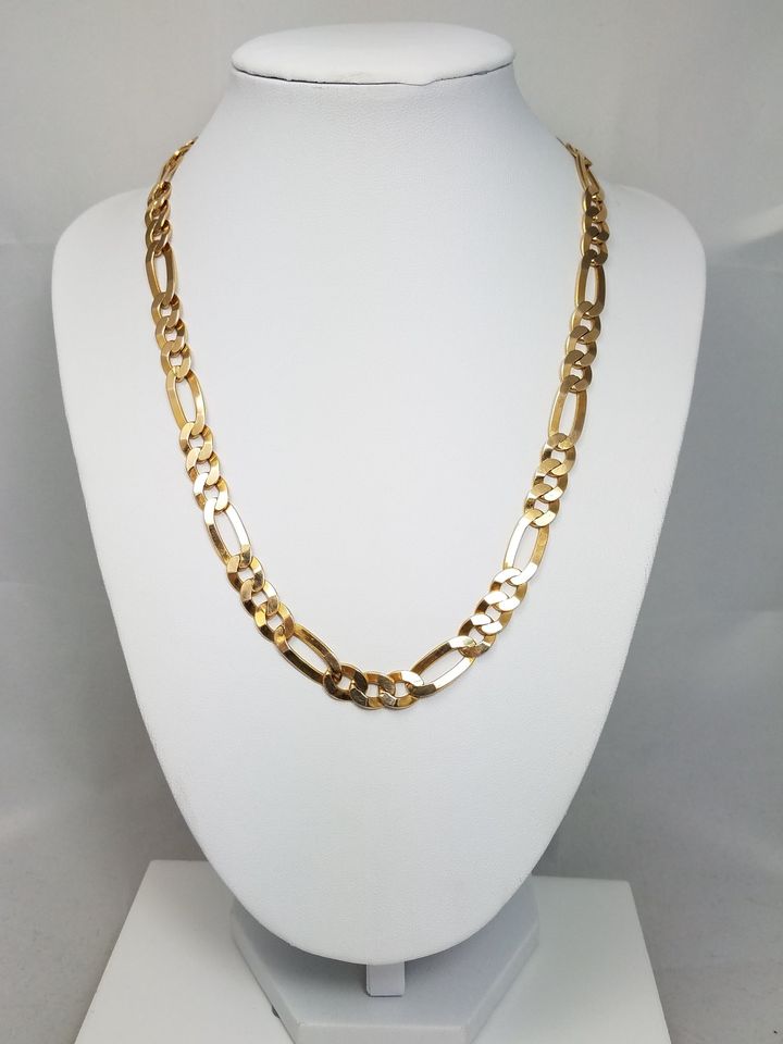 Dapper 18.5" Solid 14k Yellow Gold Flat Figaro Link Chain Necklace Italy