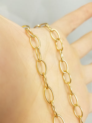 16" 14k Hollow Yellow Gold Link Chain Necklace Italy