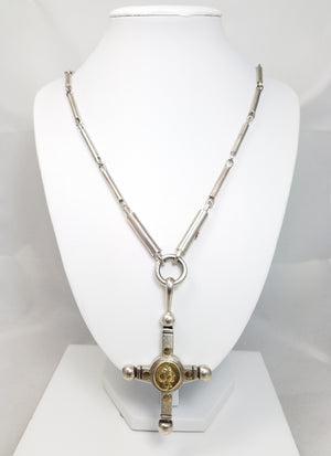 25" Laurence DeVries Sterling Silver 18k Gold Cross Necklace