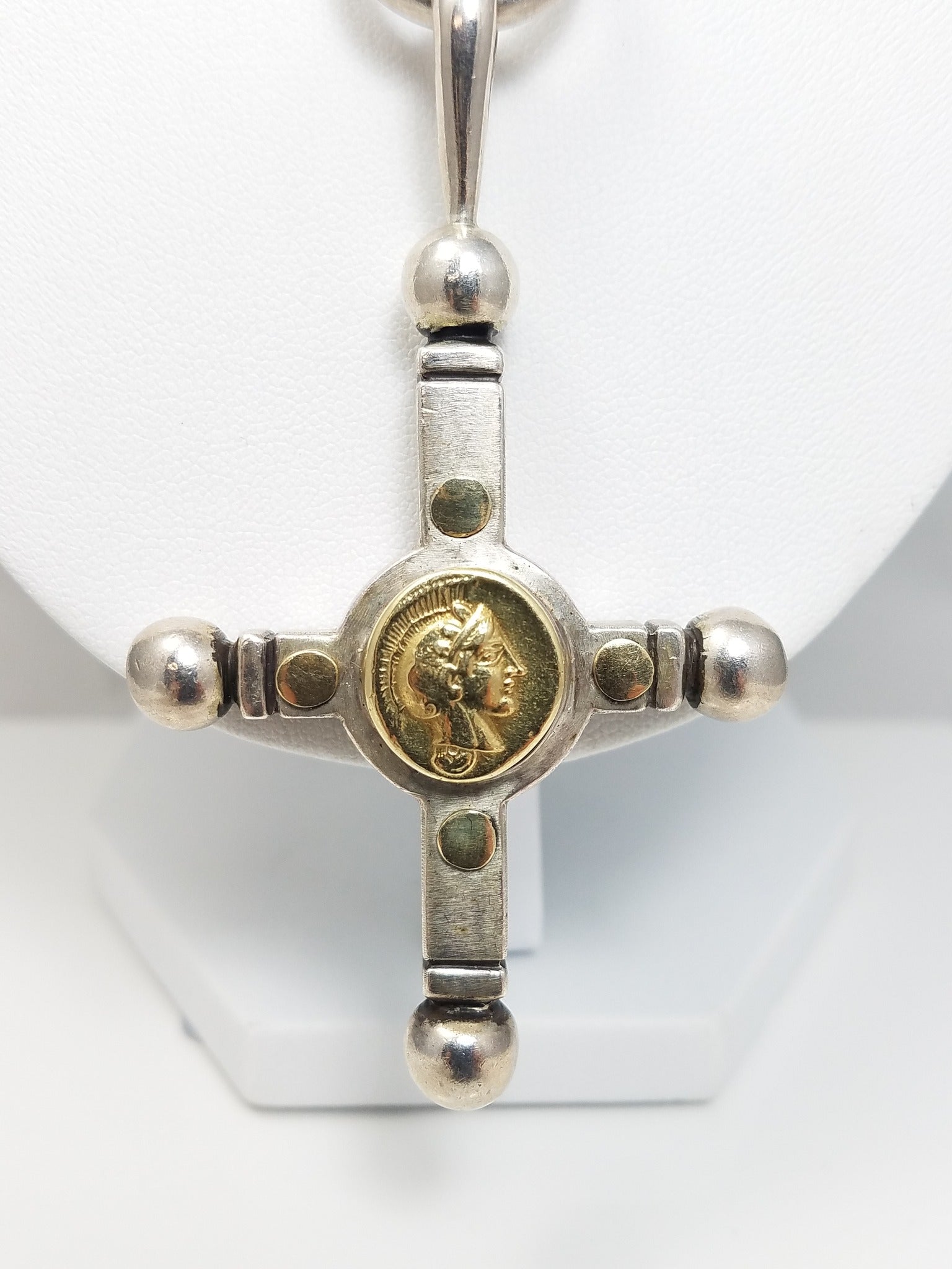 25" Laurence DeVries Sterling Silver 18k Gold Cross Necklace