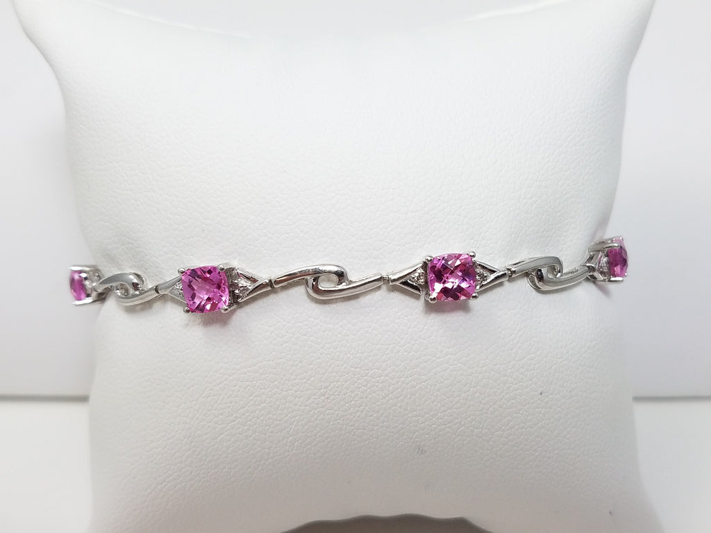 7" 3.50ctw Synthetic Pink Sapphire 14k White Gold Bracelet