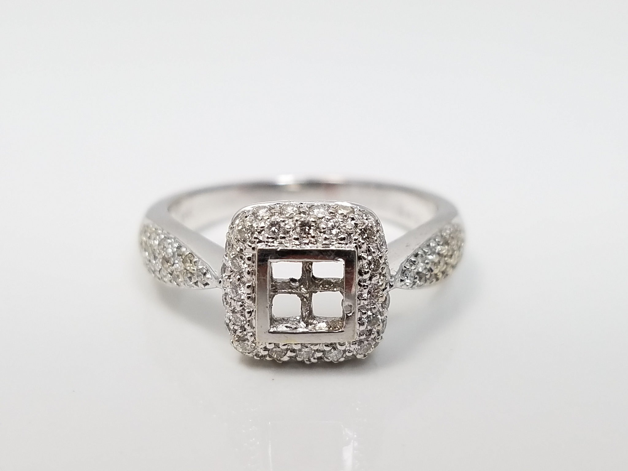 14k White Gold Natural Diamond Ring Mount