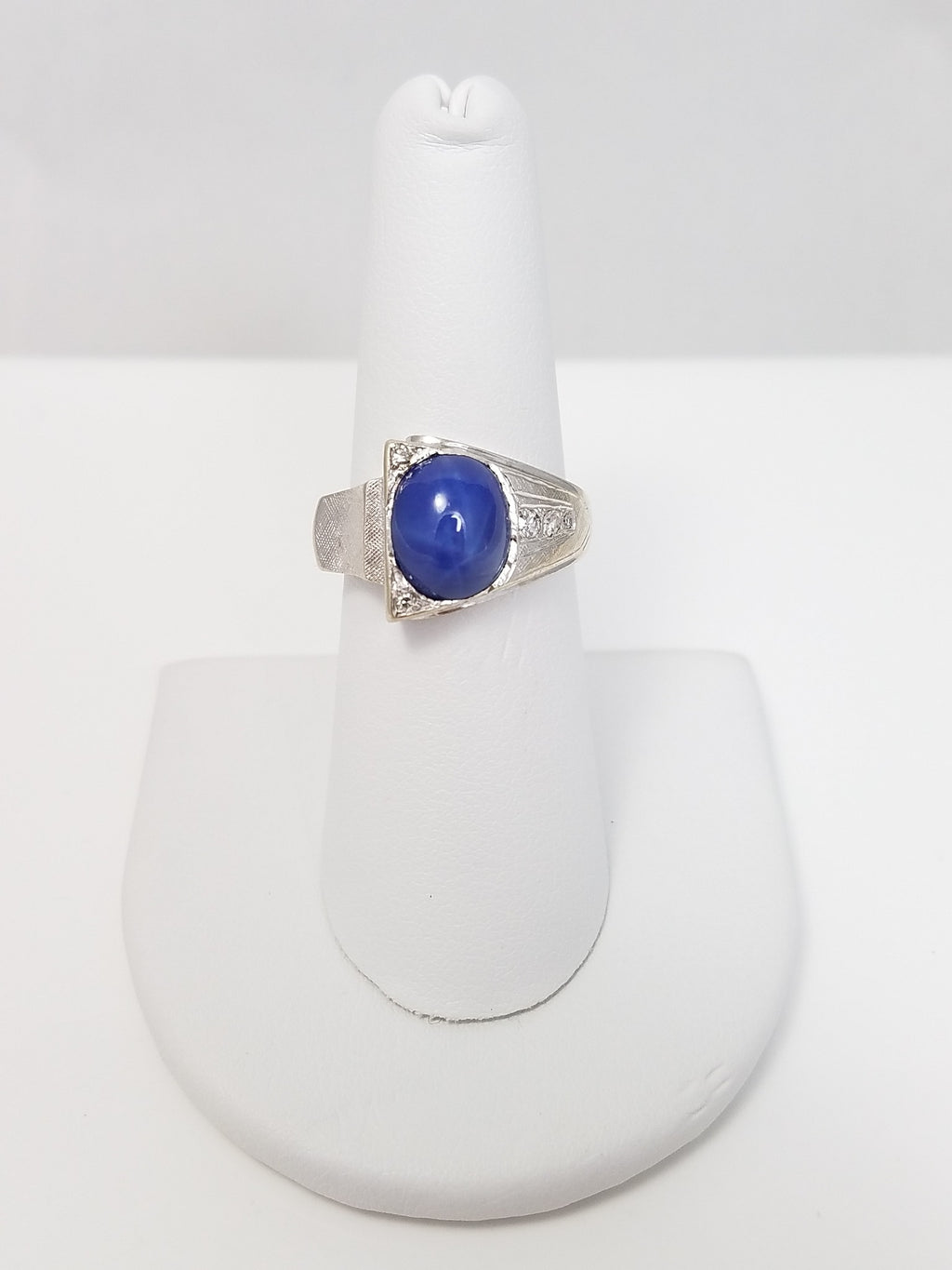 Vintage 14k White Gold Synthetic Star Sapphire Natural Diamond Ring