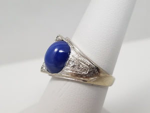 Vintage 14k White Gold Synthetic Star Sapphire Natural Diamond Ring