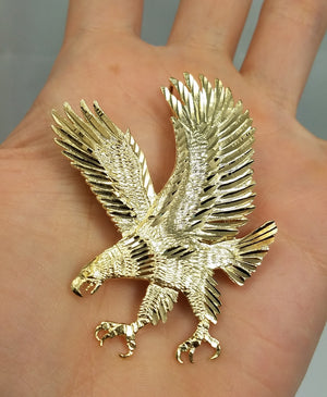 Large 14k Solid Yellow Gold Diamond Cut Eagle Pendant