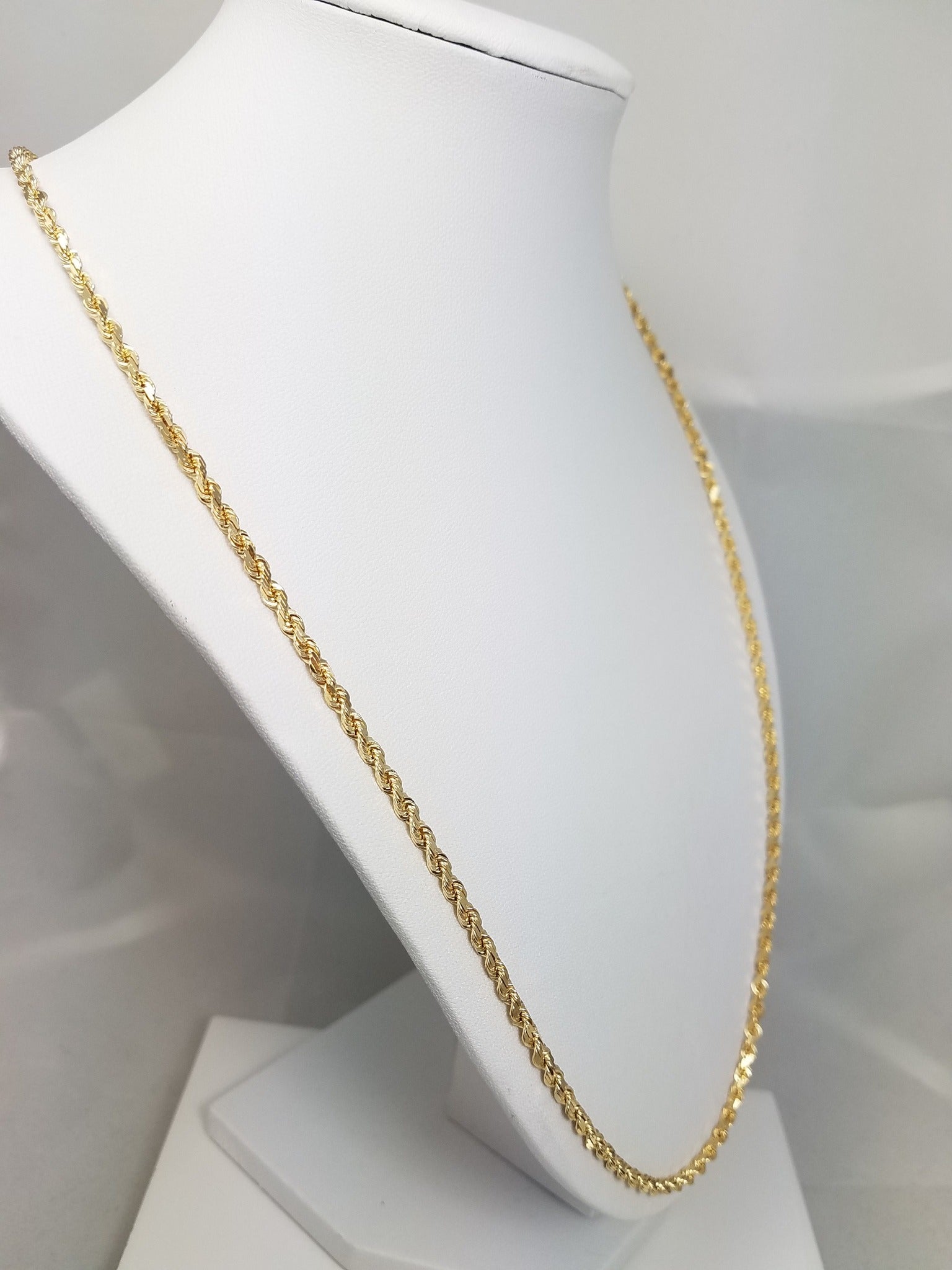 24" 14k Solid Yellow Gold Diamond Cut Rope Chain Necklace