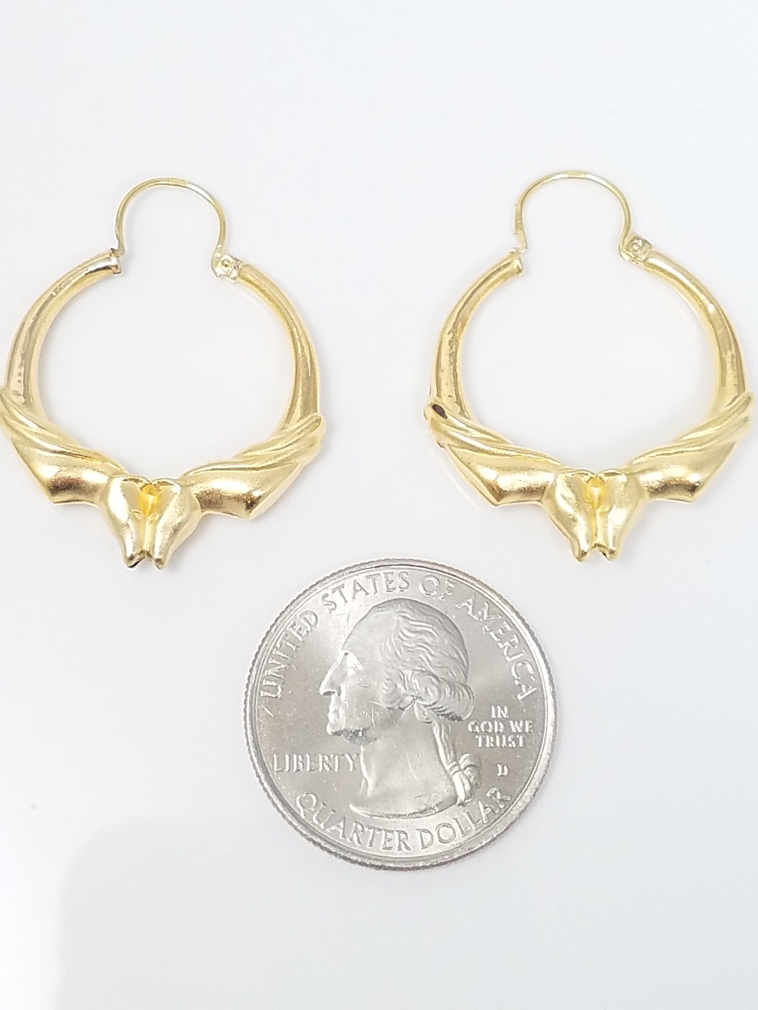 Vintage 18k Hollow Yellow Gold Horse Hoop Earrings French