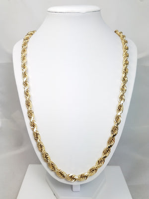24" 10k Solid Yellow Gold Diamond Cut Rope Chain Necklace