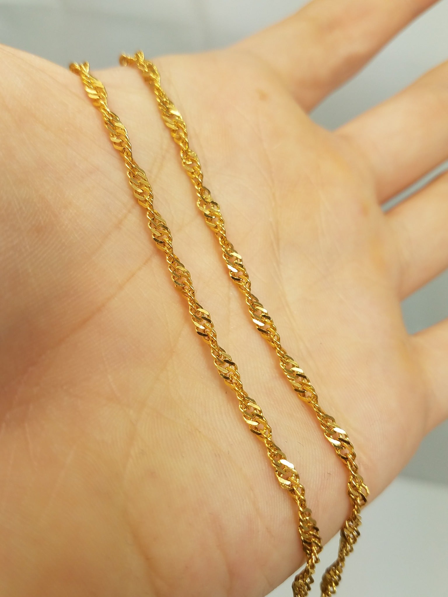18" 22k Solid Yellow Gold Singapore Link Chain Necklace