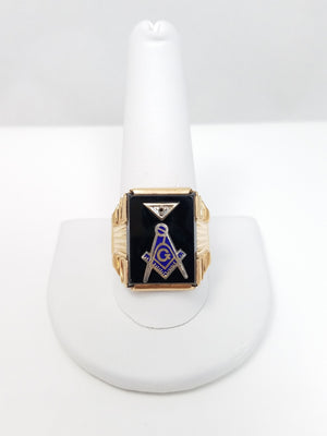 Vintage 10k Yellow Gold Natural Onyx Masonic Ring