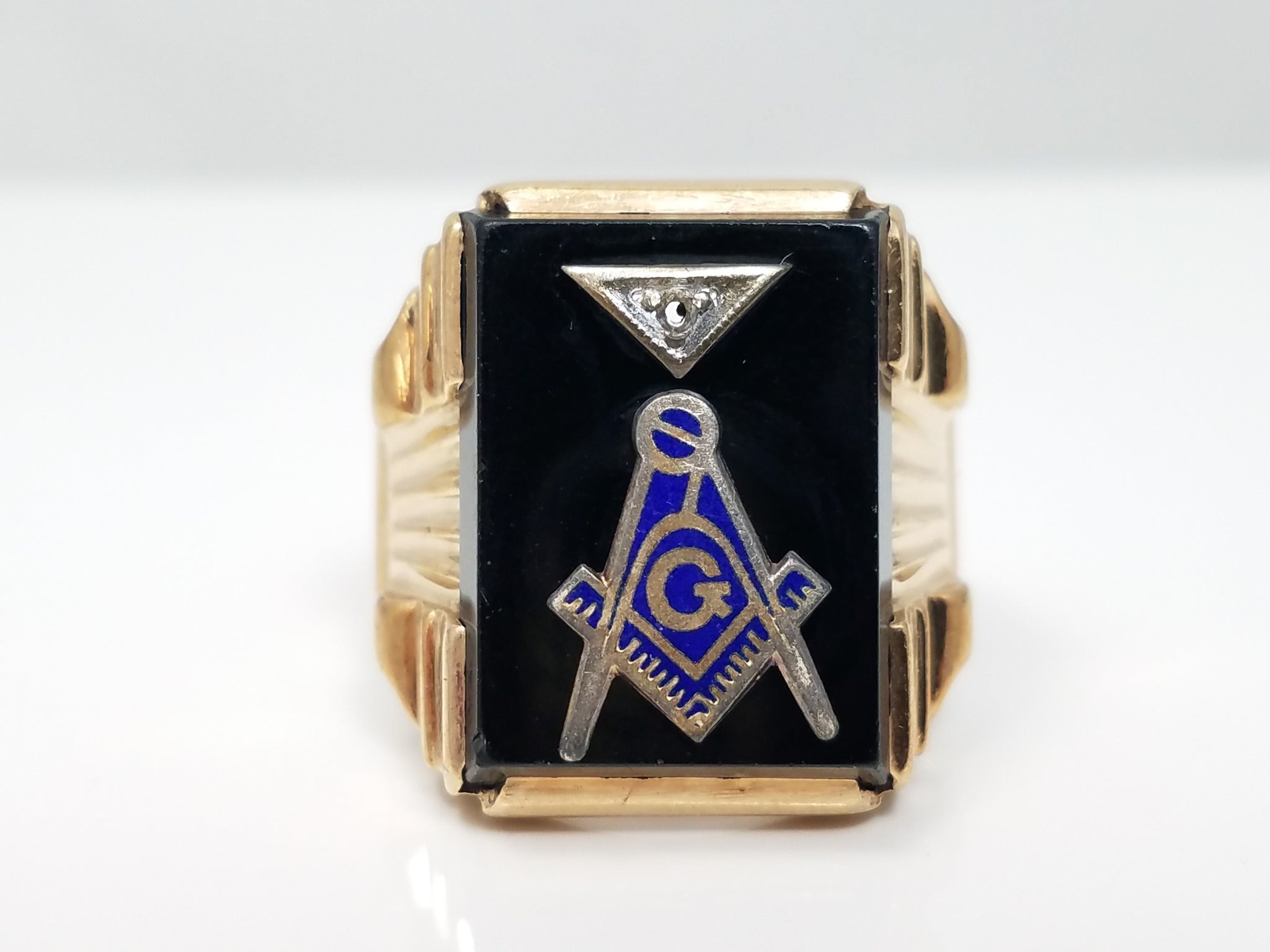 Vintage 10k Yellow Gold Natural Onyx Masonic Ring