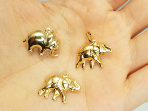 Three 14k 3D Hollow Gold Elephant Charm Pendant Lot