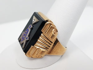 Vintage 10k Yellow Gold Natural Onyx Masonic Ring