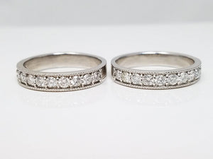 Set of Two Matched 14k White Gold Natural Diamond Ring Bands