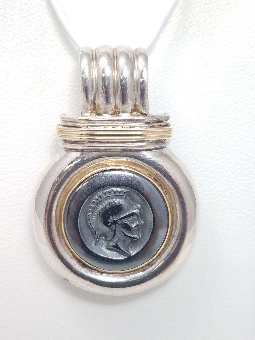 Sterling Silver 14k Gold Hematite Intaglio Pendant