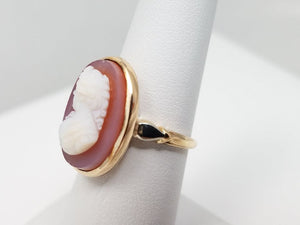 Early 1900's 14k Yellow Gold Hard Stone Agate Cameo Ring