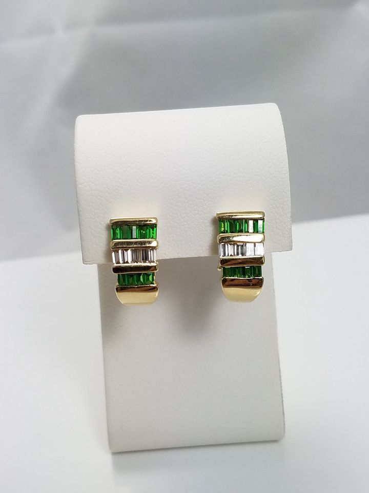 1ctw Natural Emerald Diamond 14k Gold Earrings
