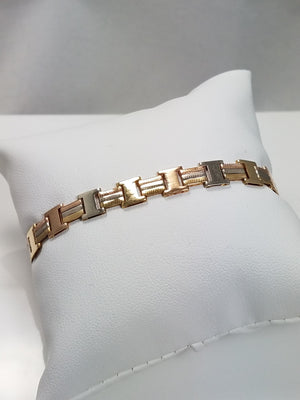 7" 14k Solid Tricolor Gold Bracelet Italy