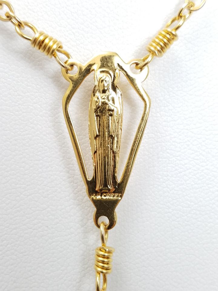 Devine 34" 14k Yellow Gold Hollow Bead Rosary With Crucifix Pendant