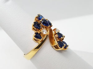 Elegant 18k Yellow Gold Natural Sapphire Diamond Custom Ring