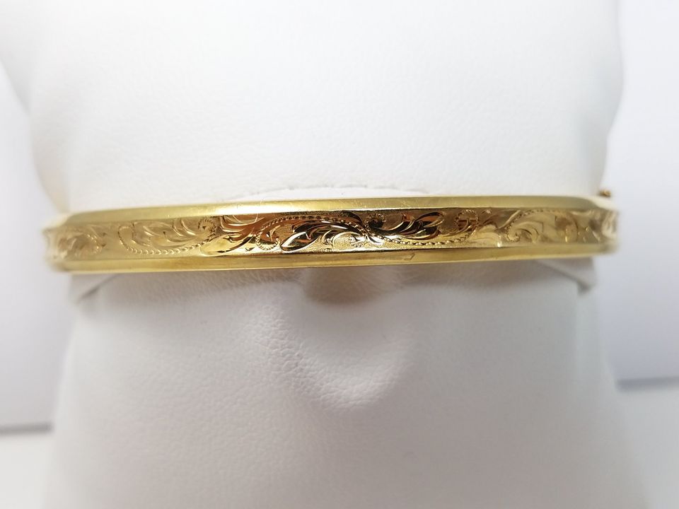 Vintage 14k Yellow Gold Hollow Concave Bangle Bracelet