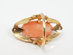 Vintage Art Nouveau 14k Gold Coral Cameo Diamond Ring