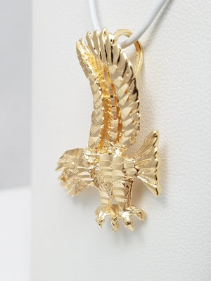 14k Solid Yellow Gold Diamond Cut Eagle Pendant
