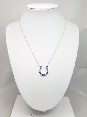 15.75" Natural Sapphire Diamond 14k White Gold Horseshoe Necklace