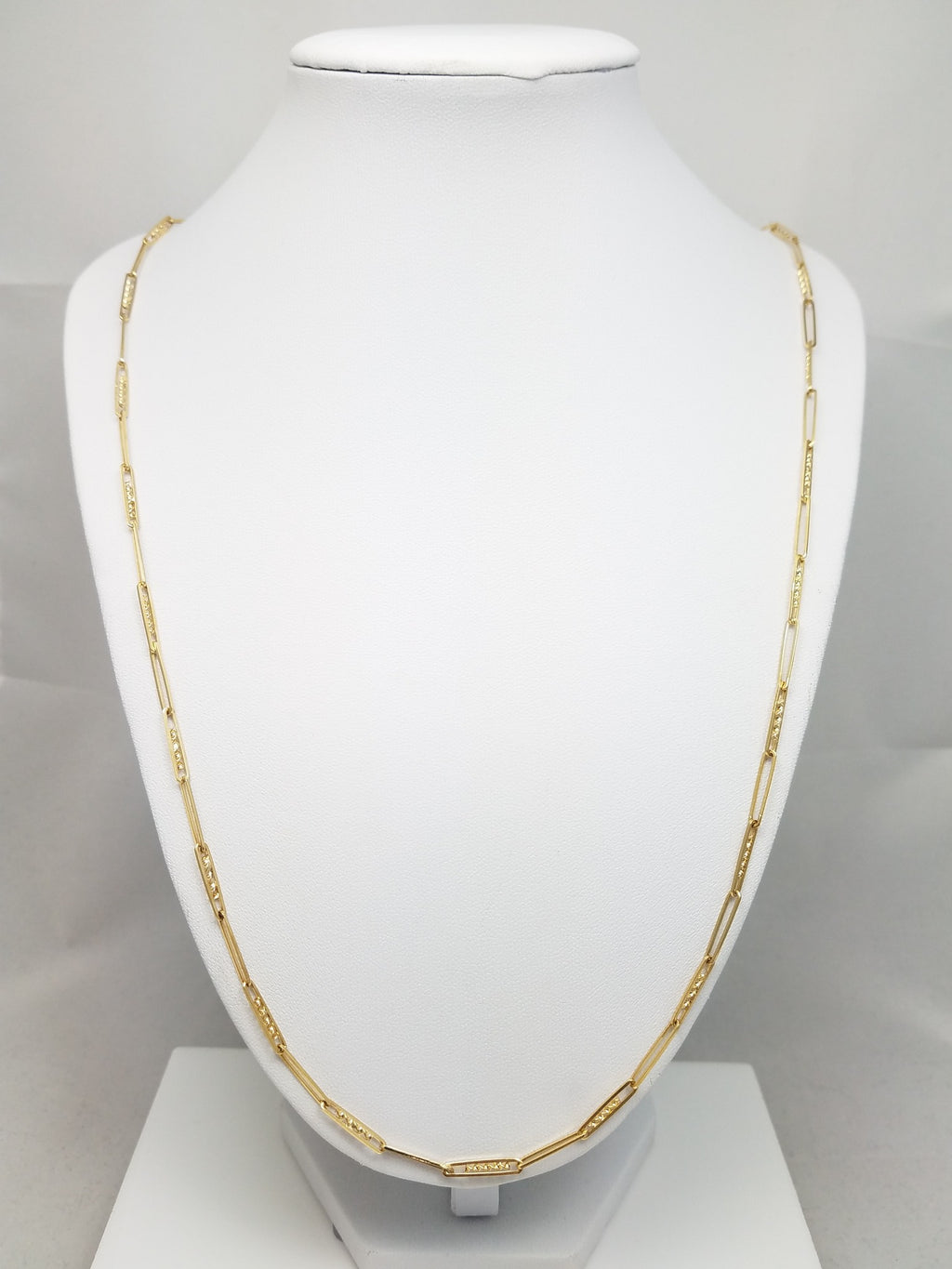 25.75" 14k Solid Gold Fancy Paperclip Chain Necklace