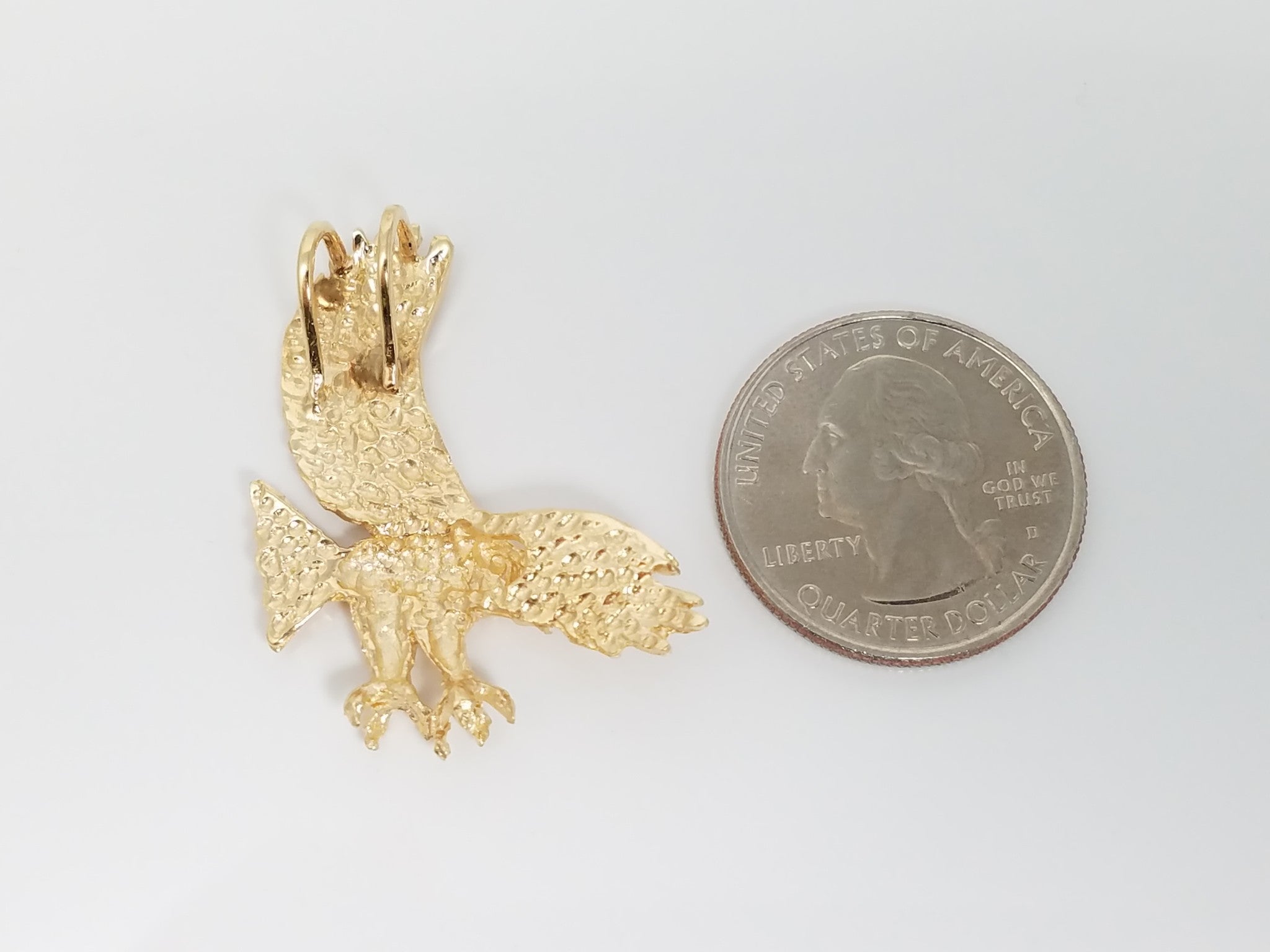 14k Solid Yellow Gold Diamond Cut Eagle Pendant