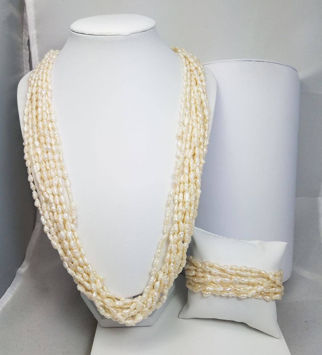 Biwa Freshwater Pearl 14k Yellow Gold 26" Necklace + 8" Bracelet Set