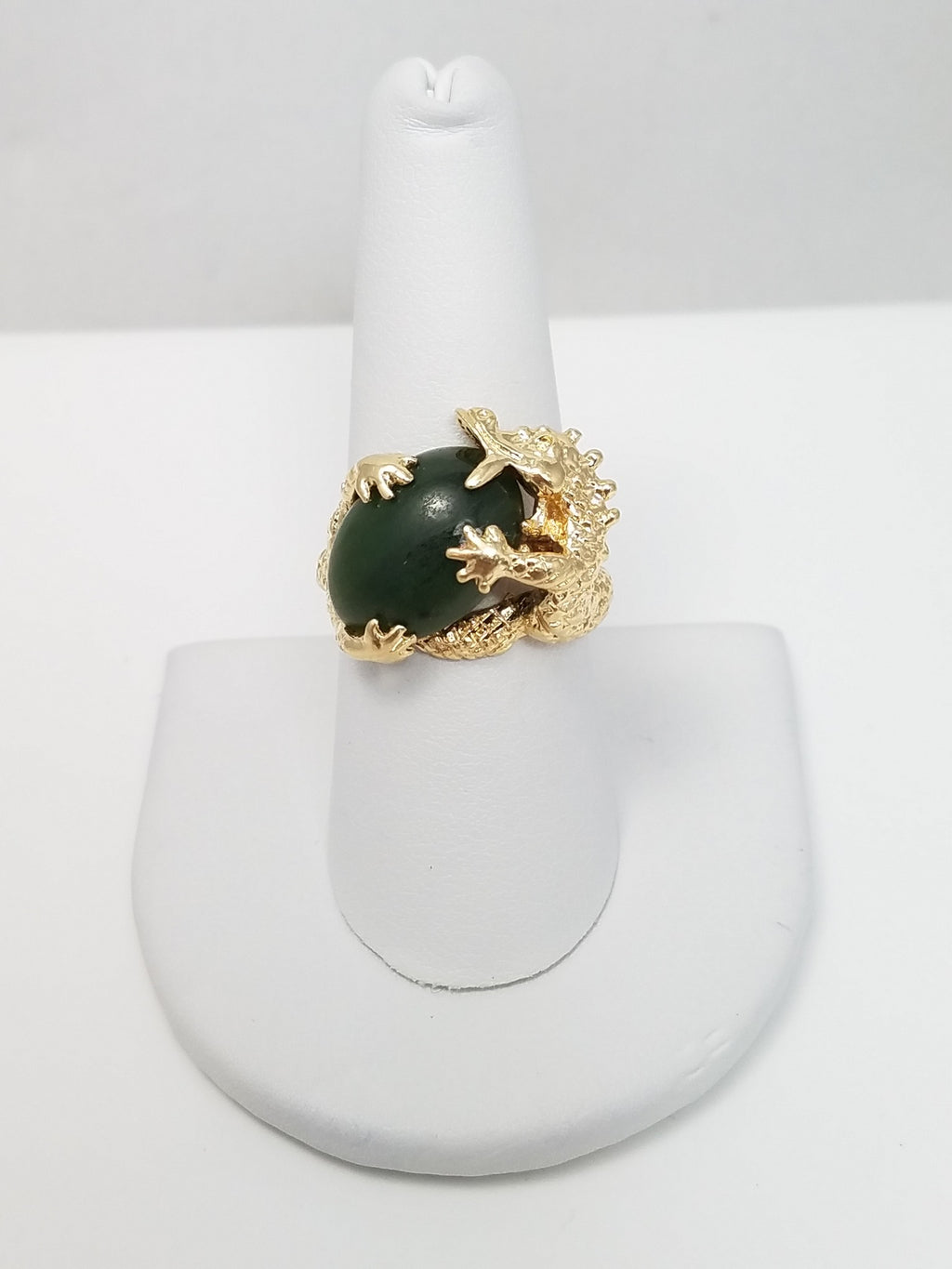 Vintage Nephrite Jade 14k Yellow Gold Dragon Ring