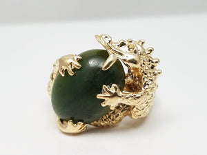 Vintage Nephrite Jade 14k Yellow Gold Dragon Ring