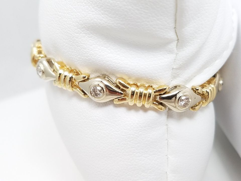 Natural Diamond 14k Two Tone Gold 6.5" Bracelet