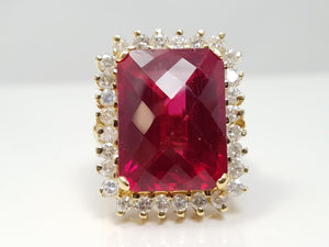 Sensational 18k Yellow Gold Synthetic Ruby Natural Diamond Custom Ring