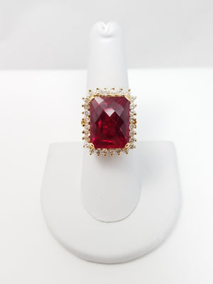 Sensational 18k Yellow Gold Synthetic Ruby Natural Diamond Custom Ring