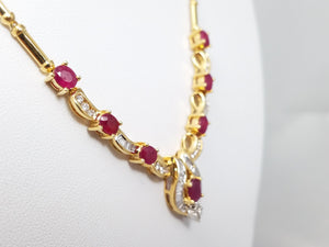 New! 18" 18k Yellow Gold 3.50ctw Natural Ruby Diamond Necklace