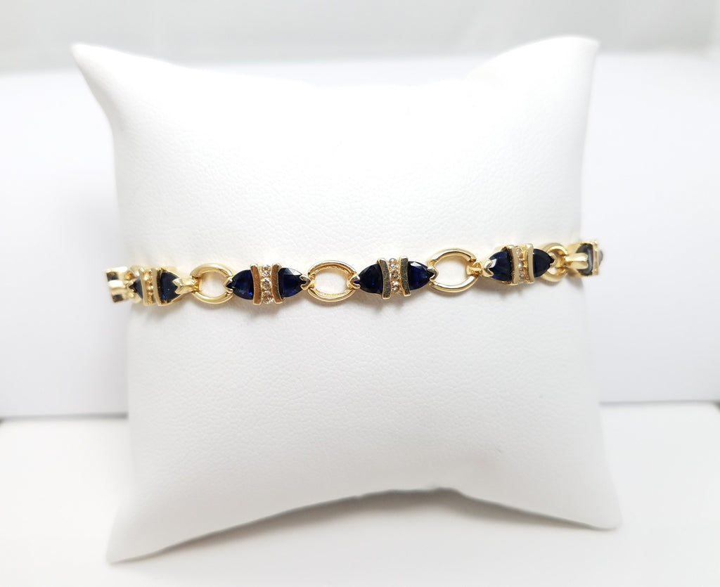 Custom 7 3/8" 14k Yellow Gold Natural Sapphire Diamond Tennis Bracelet