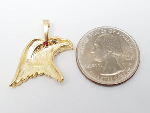 14k Solid Yellow Gold Ruby Eagle Pendant