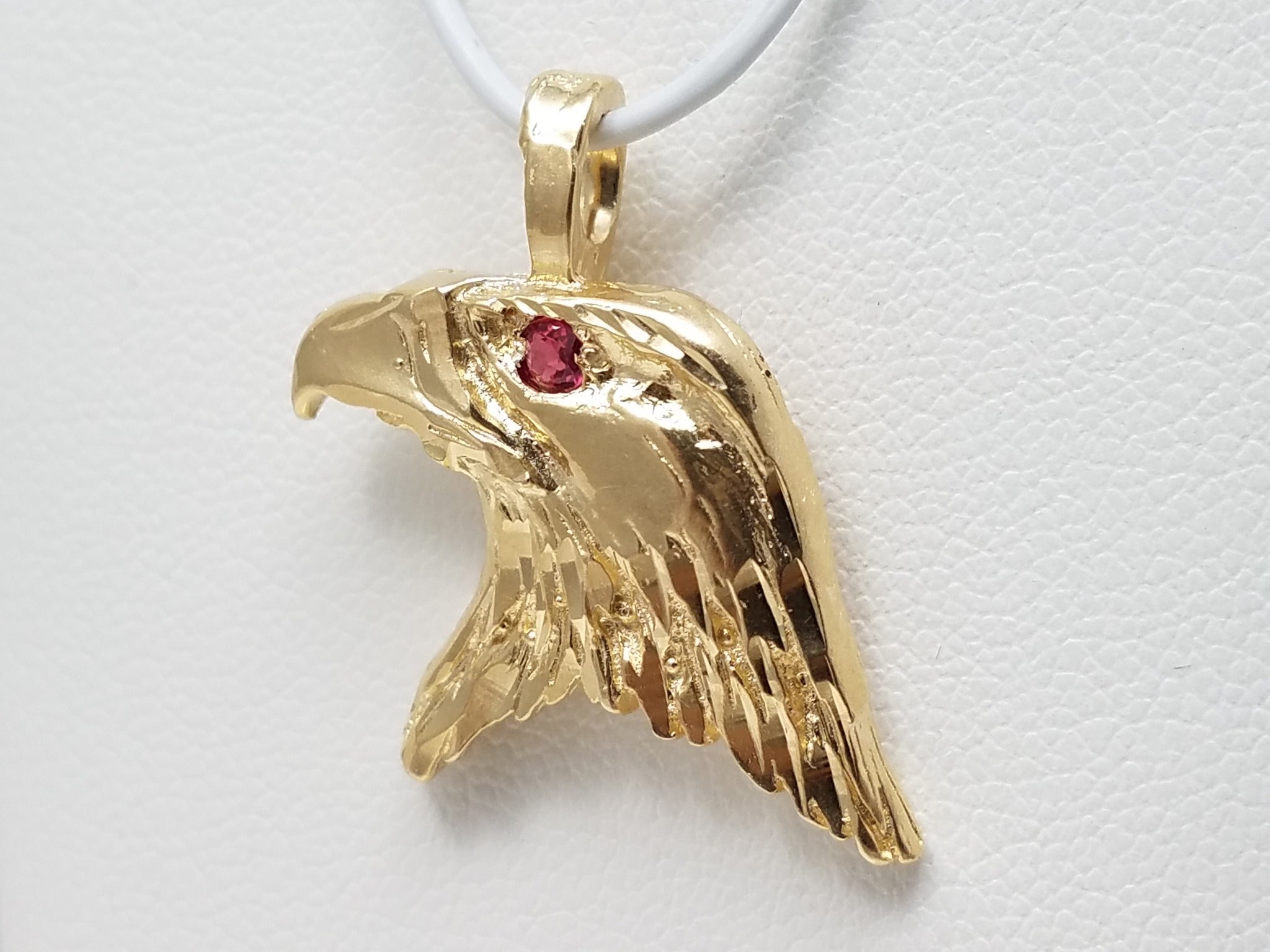 14k Solid Yellow Gold Ruby Eagle Pendant